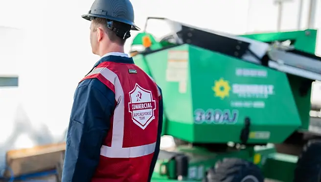 Rainbow Restoration’s emergency response team works outdoors, deploying equipment in Chesterfield, VA.