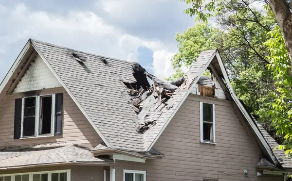 Home with fire damage.