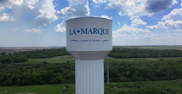 The La Marque water tower in La Marque, Texas, with the tagline Gateway to the Gulf.