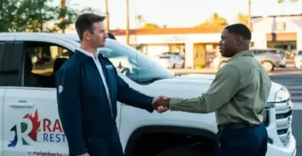 Restoration professionals shaking hands in Carlsbad, CA.