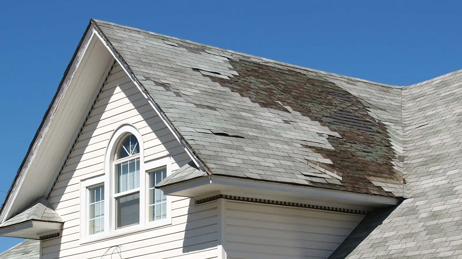 Damaged roof after a storm.