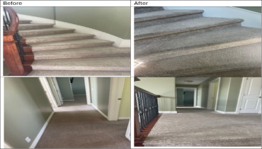 Before and After pictures of a revived 11-year old carpet.