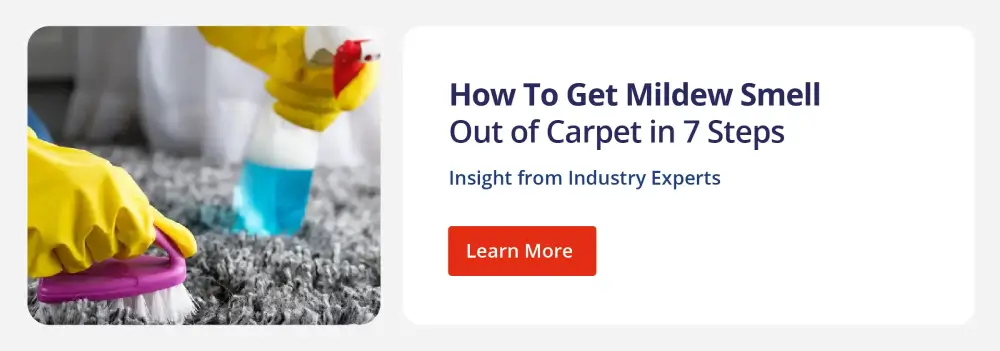 Clickable graphic directing to Rainbow Restoration's blog How To Get Mildew Smell Out of Carpet in 7 Steps.